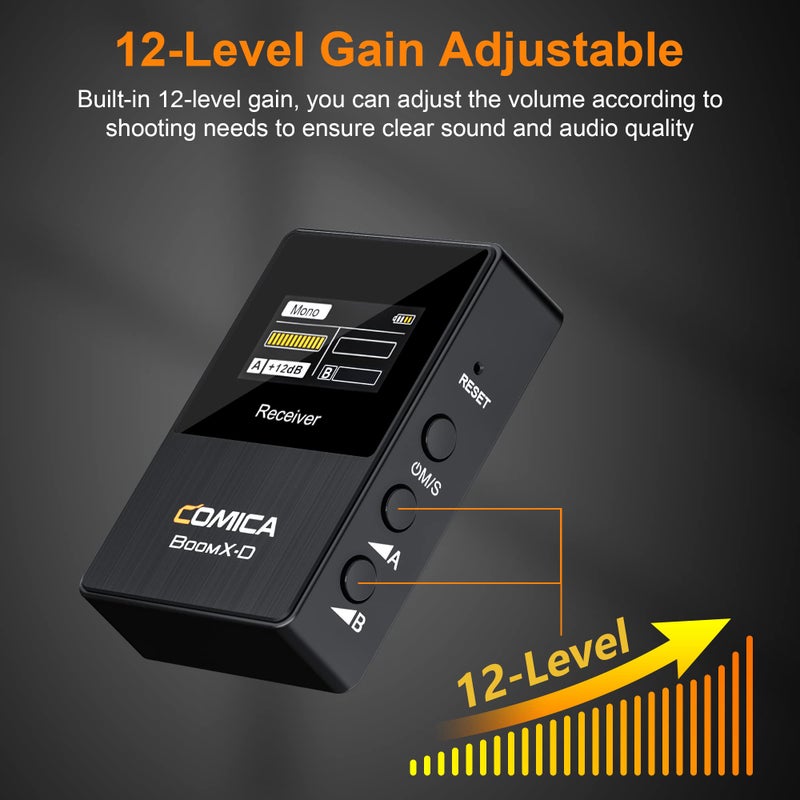 COMICA BoomX-D1 - Wireless Microphone System for Cameras, Camcorders, Smartphones, Laptops, Compact Wireless Lavalier Lapel Microphone with Noise Reduction, Low Latency, Monitoring, Muting - Image 5